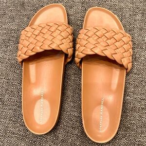 Loeffler Randall, Leather Braided Accents Slides, tan/brown, size 12